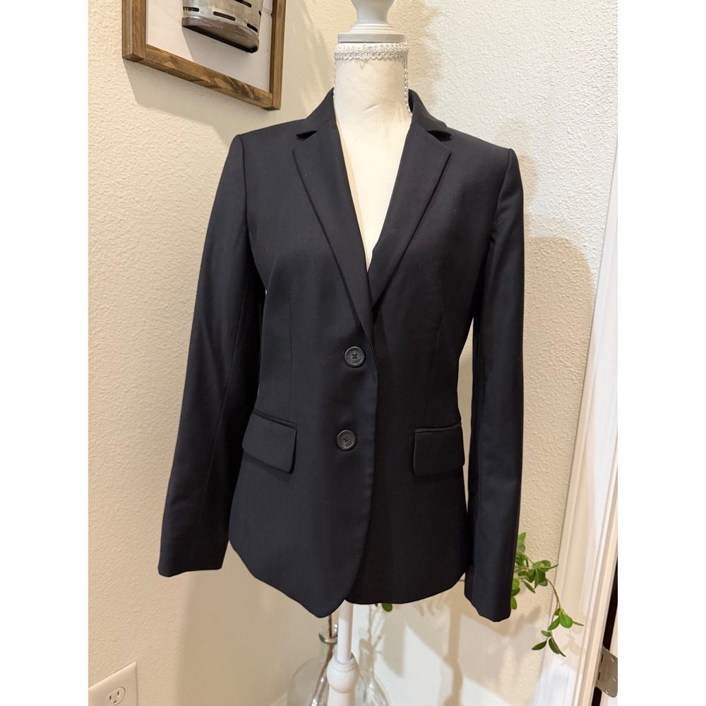 J.Crew Womens Super 120s Wool Blazer Black Two Button Suit Jacket Size 2